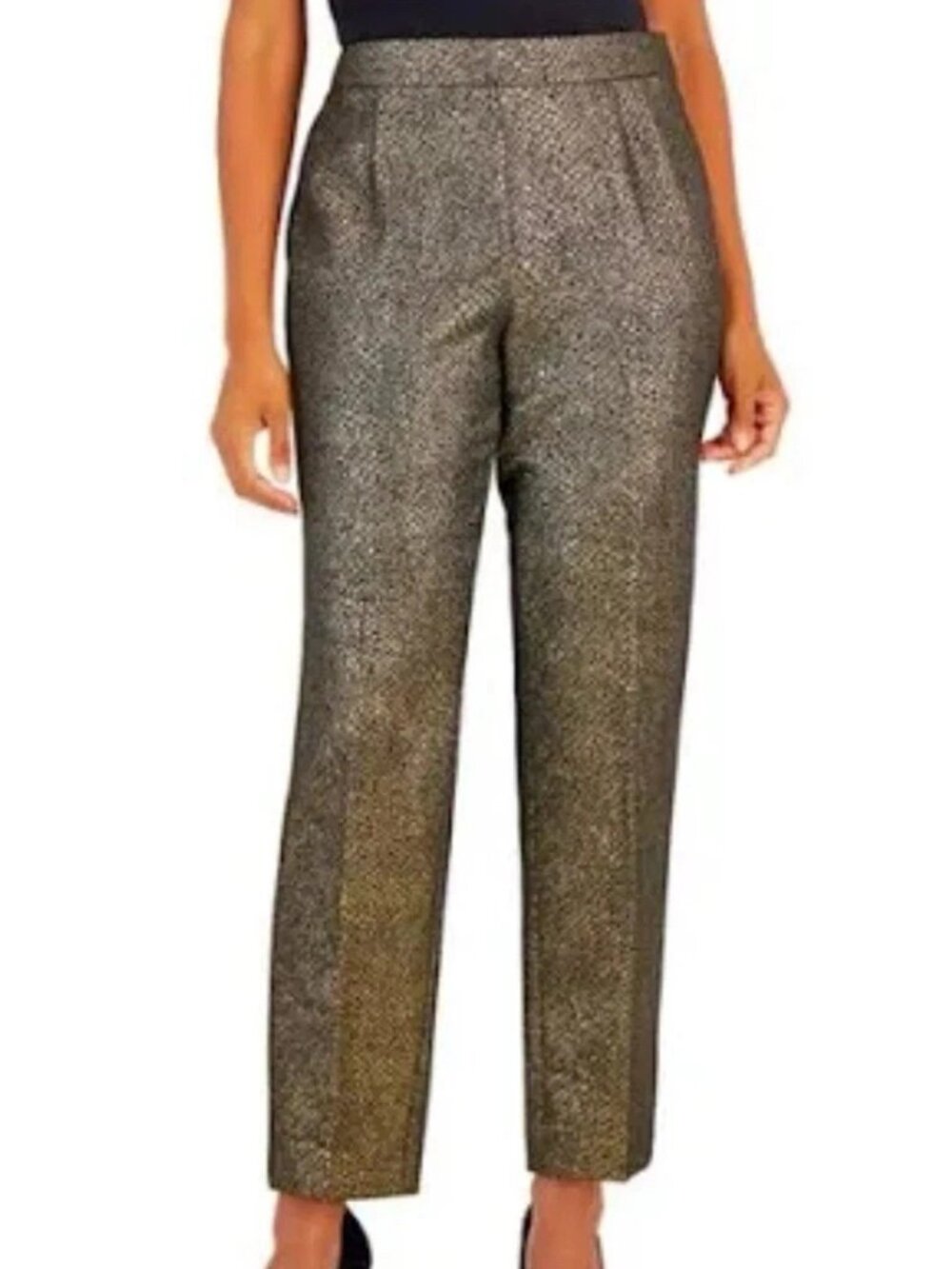 NWOT Veronica Beard Stila Gold Crop Metallic Shimmer Straight Wool Blend Pant 12